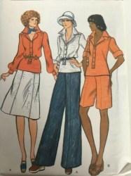 9214 VOGUE 70S BUTTON SS TOP,  A-SKIRT,  PANTS, SHORTS PATTERN 12